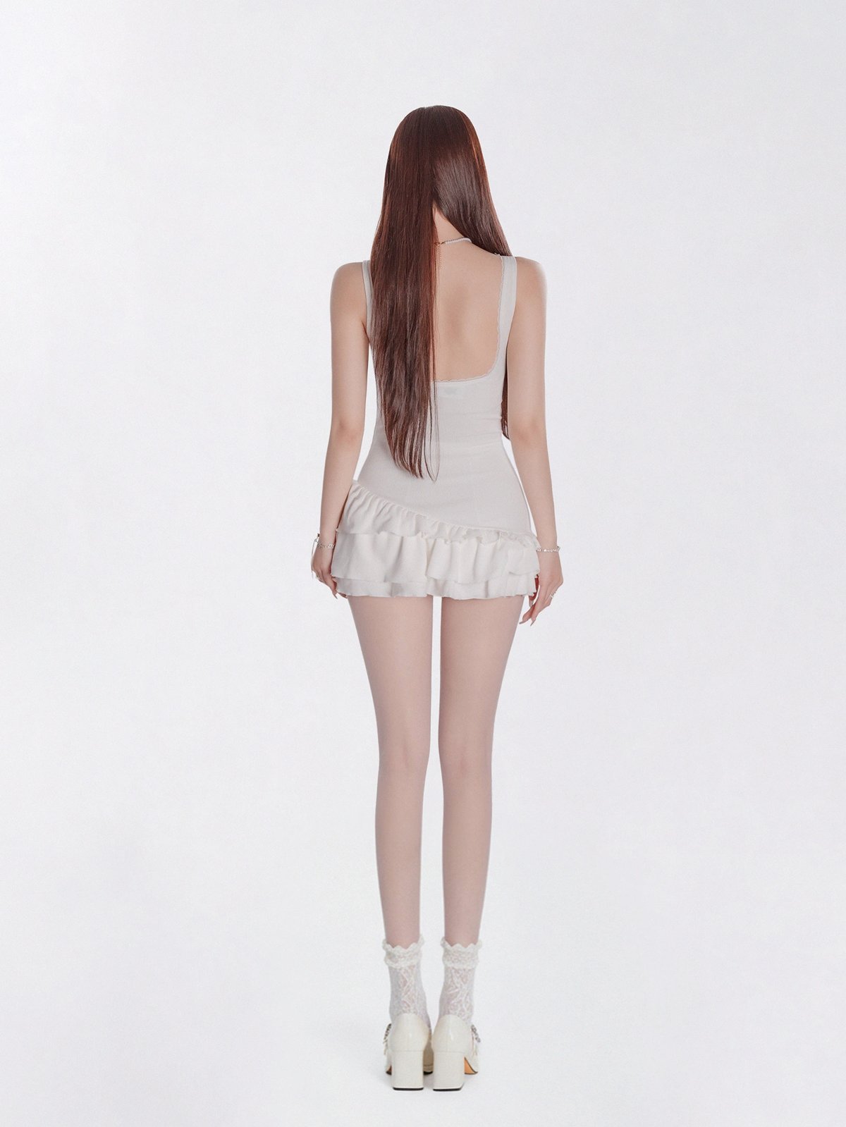 DKMV Bennie Dress 方領露背荷葉邊層次短裙