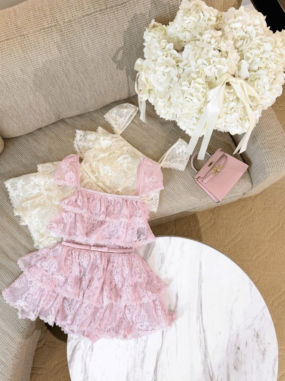 Tran Ali Tiered Lace Dress with Waist Bow