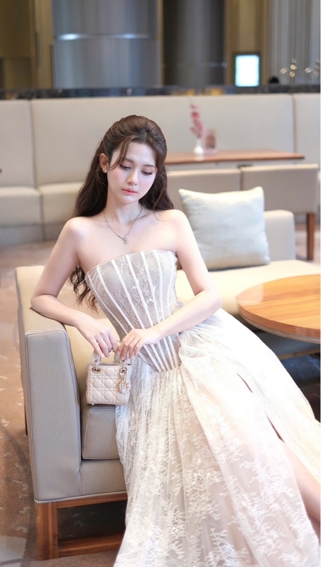 THAOBIBI Lace Bustier Slit Maxi Dress
