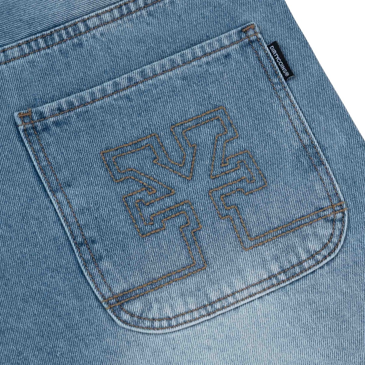DIRTYCOINS Baggy Denim Shorts with 3D Embroidery Logo