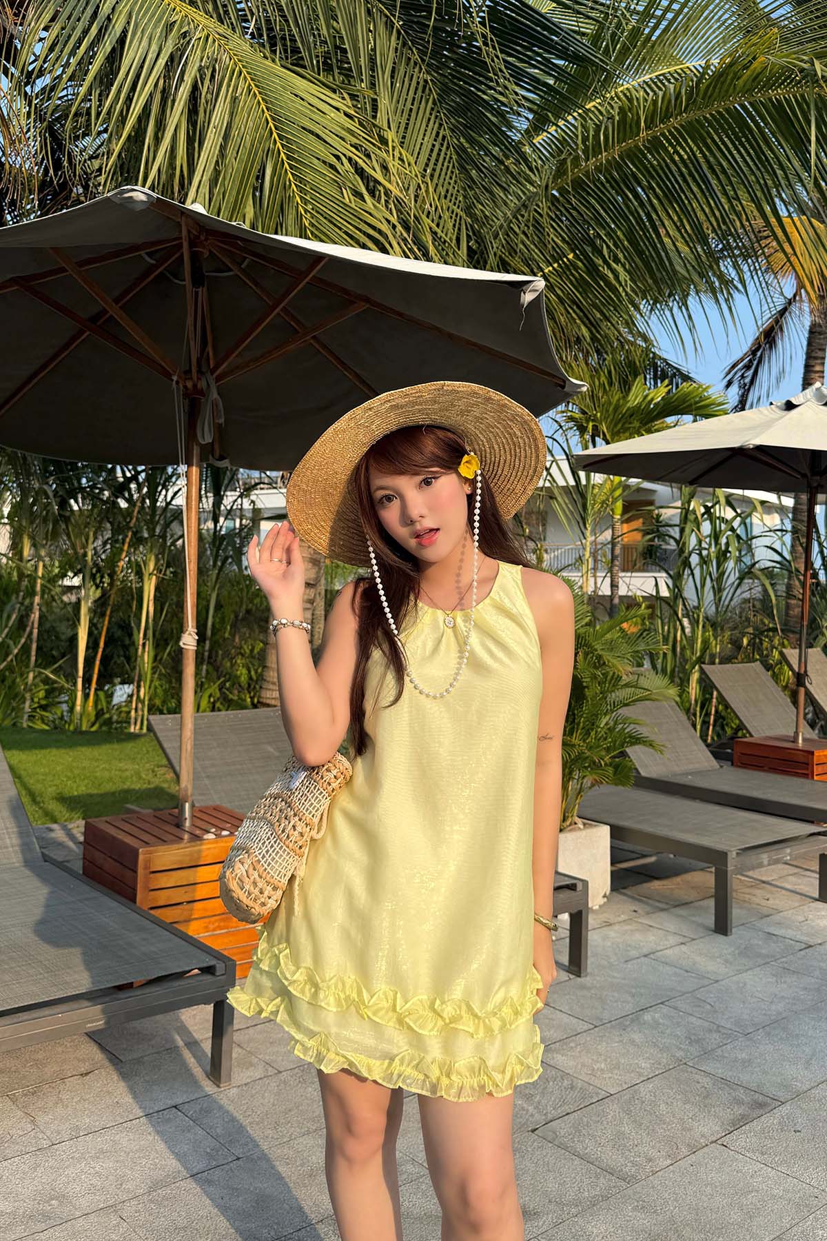 DOTTIE Ruffle Drawstring Dress - Yellow