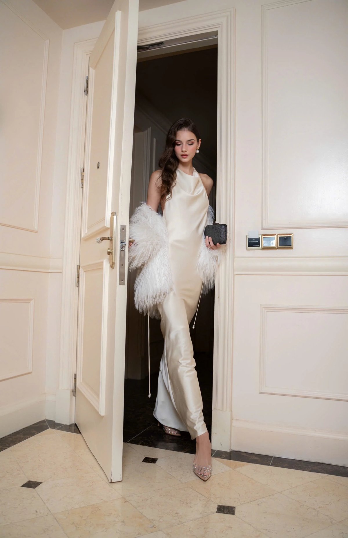 KISSERINE MAYA Silk Dress with Pearl Accents