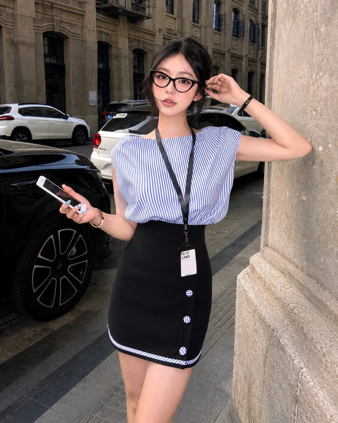 Sugar Crush Keira One-Shoulder Striped and Color-Block Fitted Dress