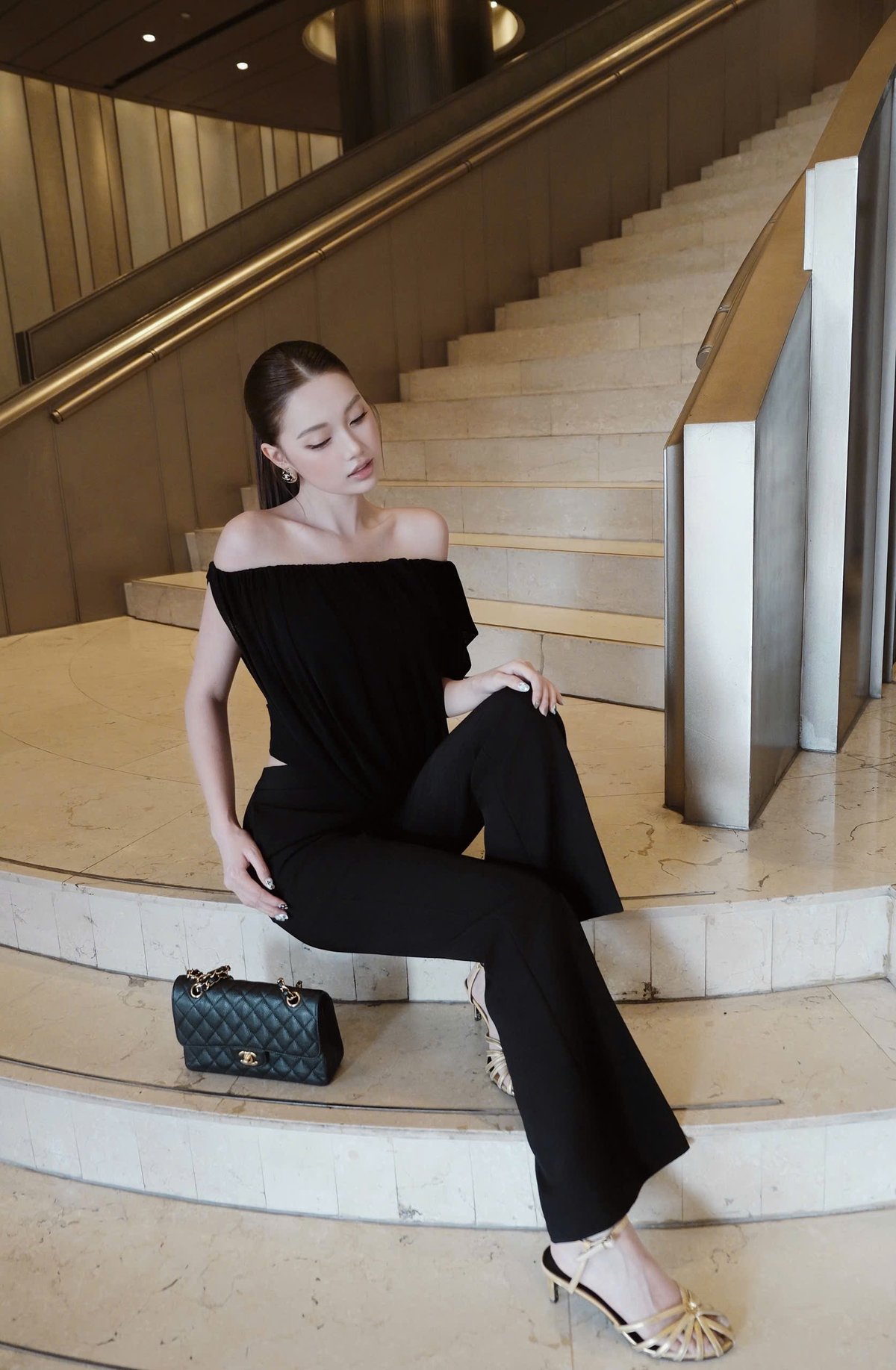 CHOU CHOU Off-the-Shoulder Ruffle Two-Piece Set