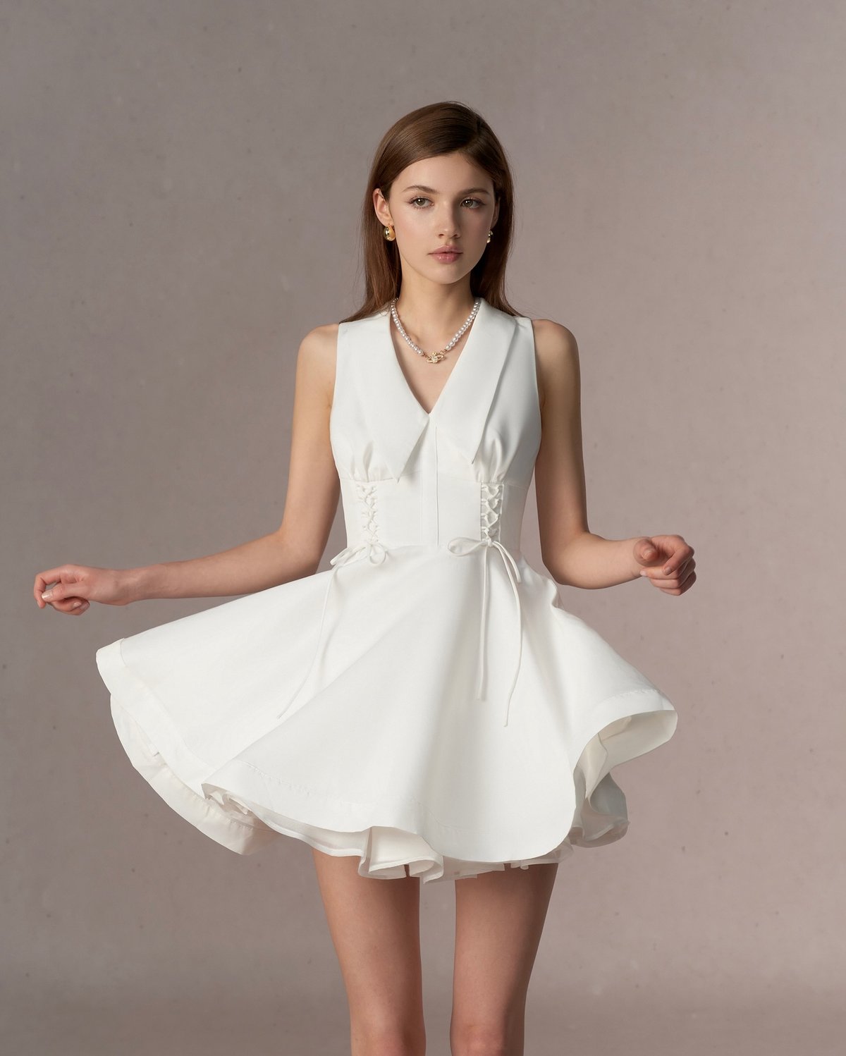 REDBEAN Cindy Dress White V-Neck Lace-up Mini Dress