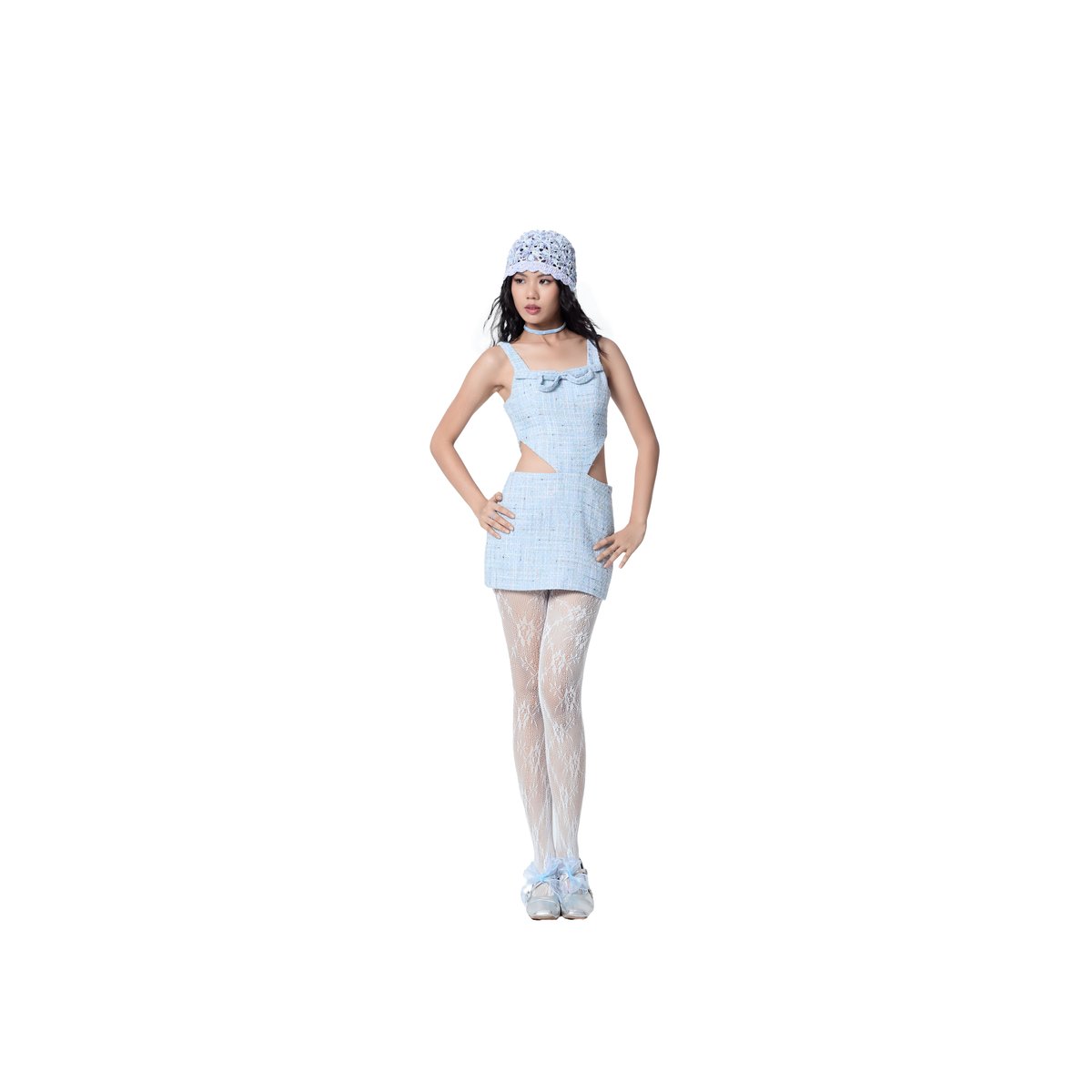 DUUSTU 'E Ấp' Couple Look Collection 1 Tweed Dress in Blue