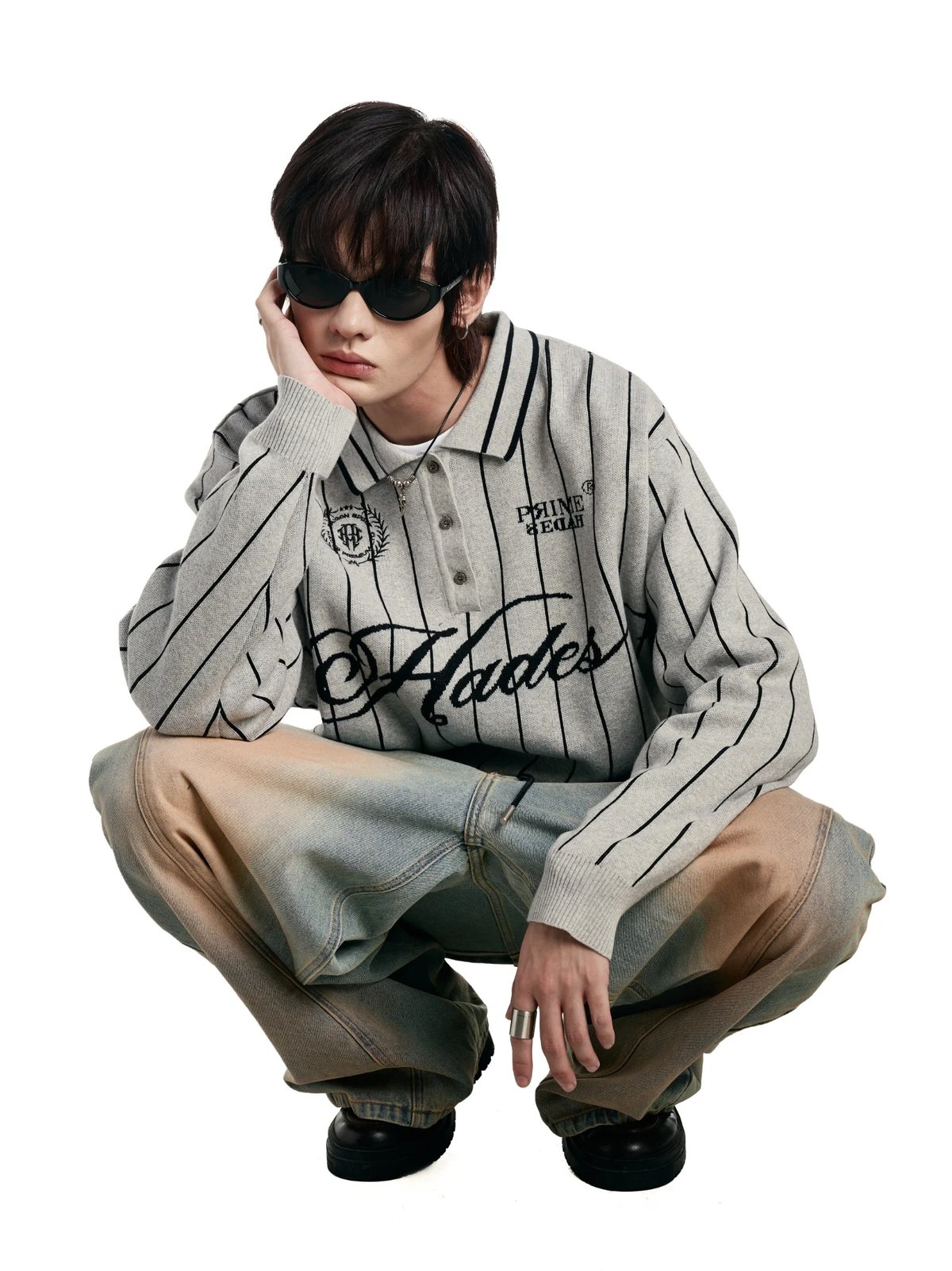 HADES Classic Polo Knit Sweater - Grey