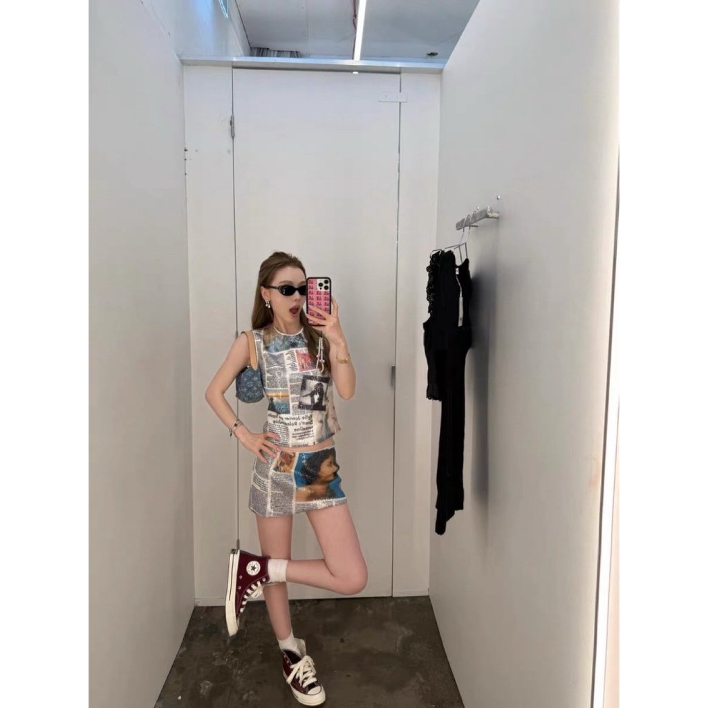 Wabisabi STBR Newspaper Print Two-Piece Set