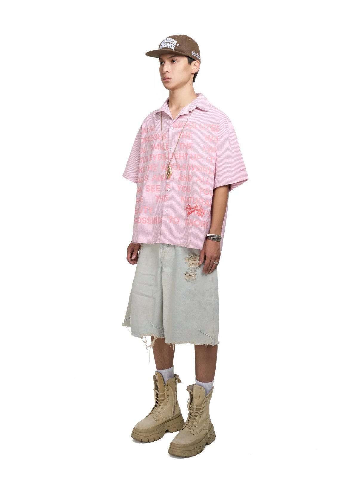 HADES Dear Striped Short Sleeve Shirt 粉紅色 條紋 短袖襯衫