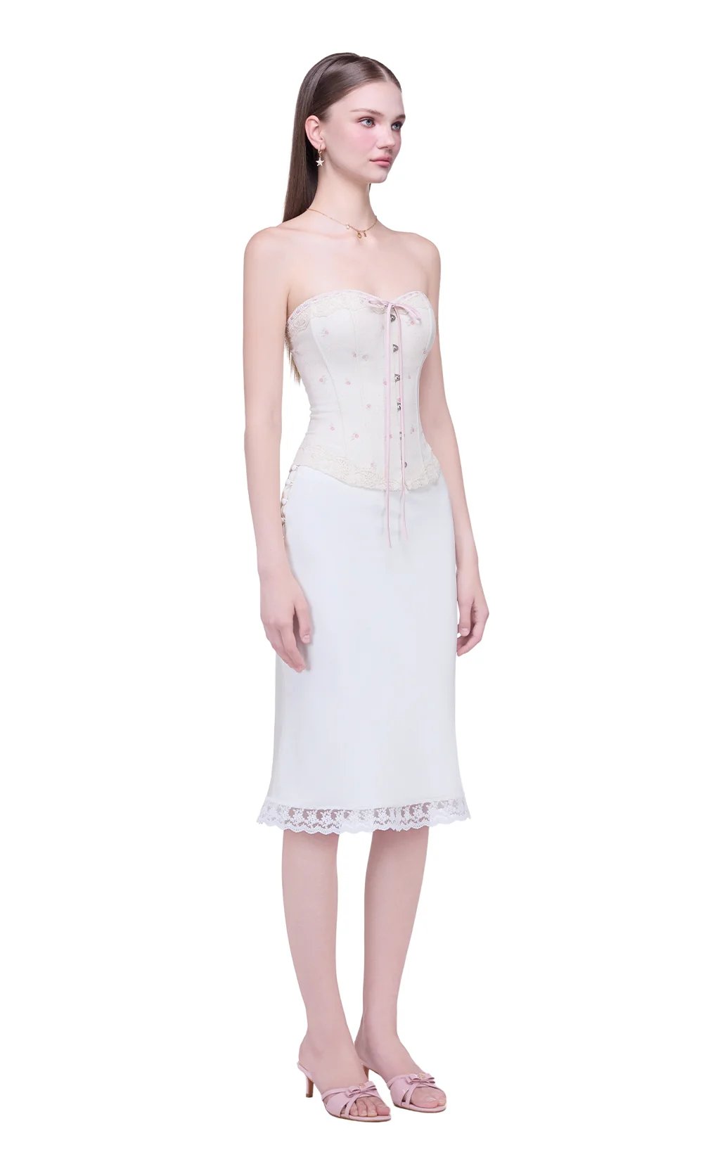 JUBIN Everly Floral Lace-Trim Corset Top