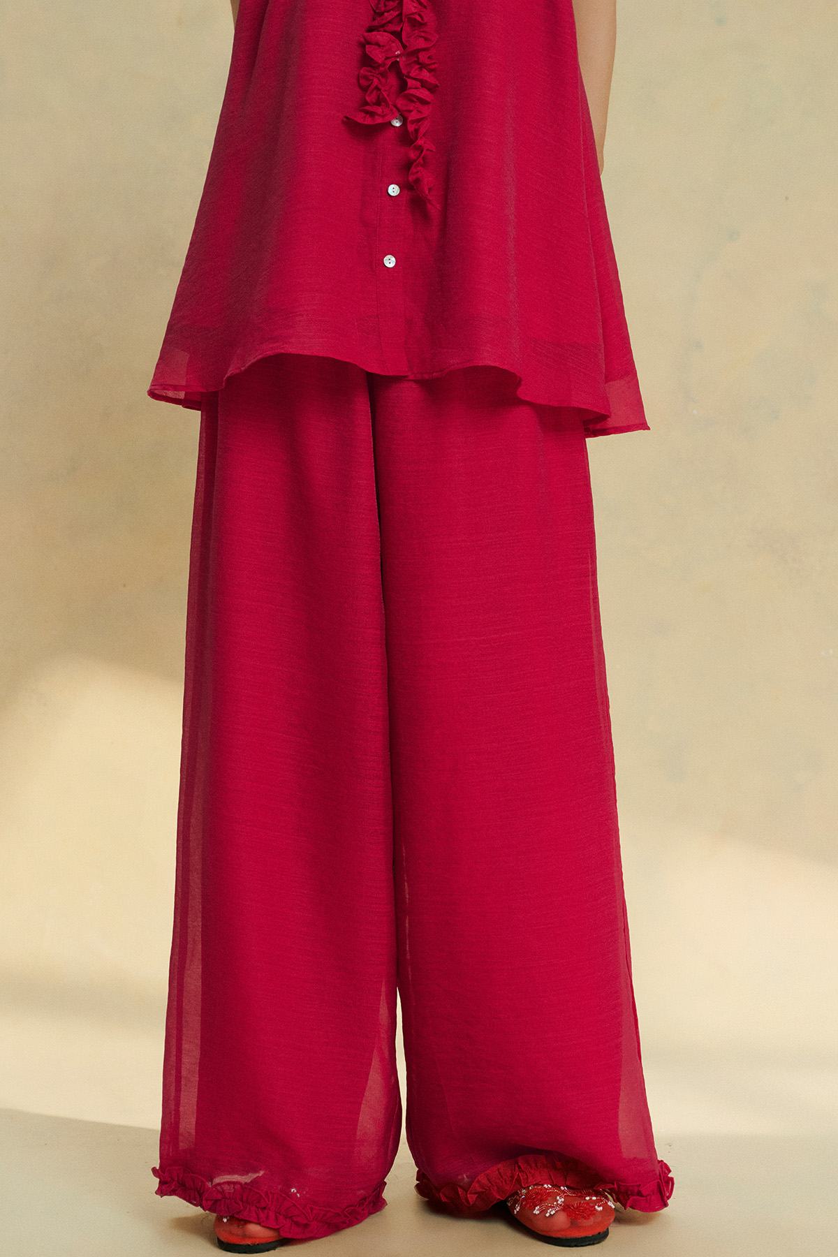 DOTTIE Ruffle Trim Wide Leg Pants Q0416