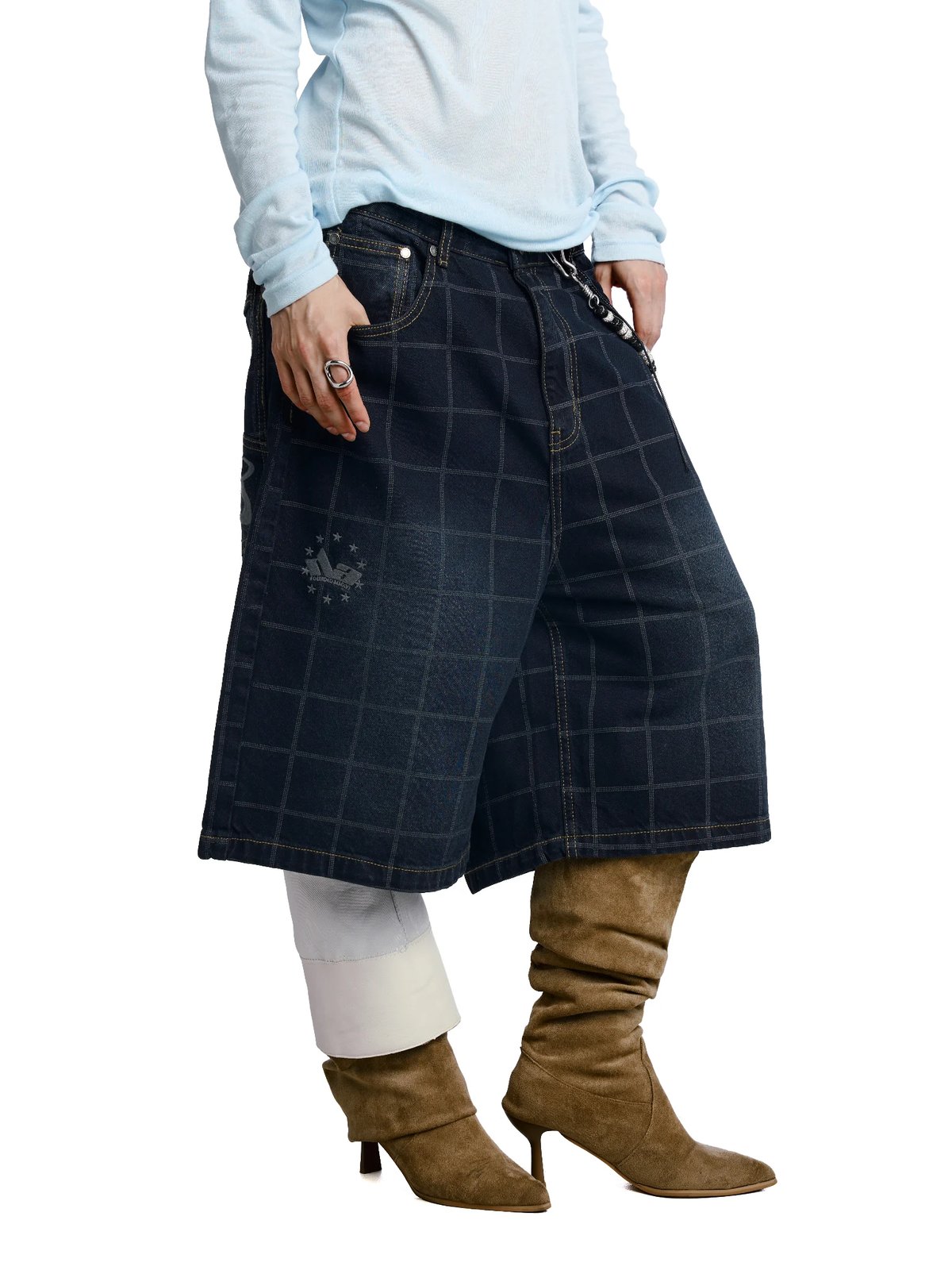 HADES Webby Canvas Checkered Denim Shorts - Blue Navy