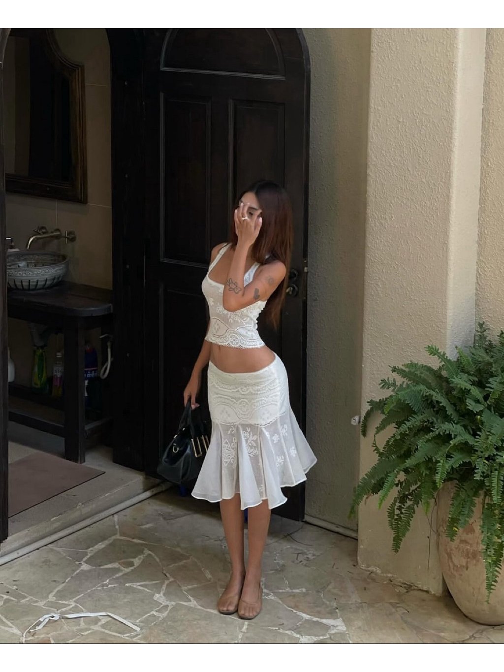 Gutui Rally Set White Lace Two-Piece Set