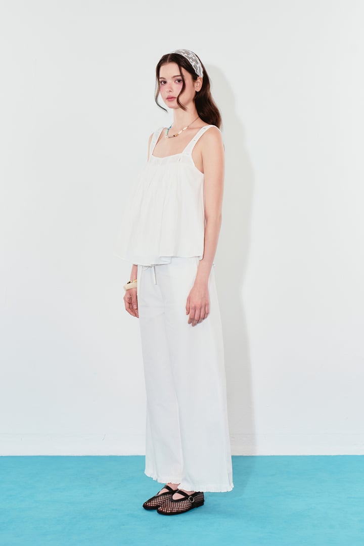 DOTTIE Square Neck Flared Blouse - White