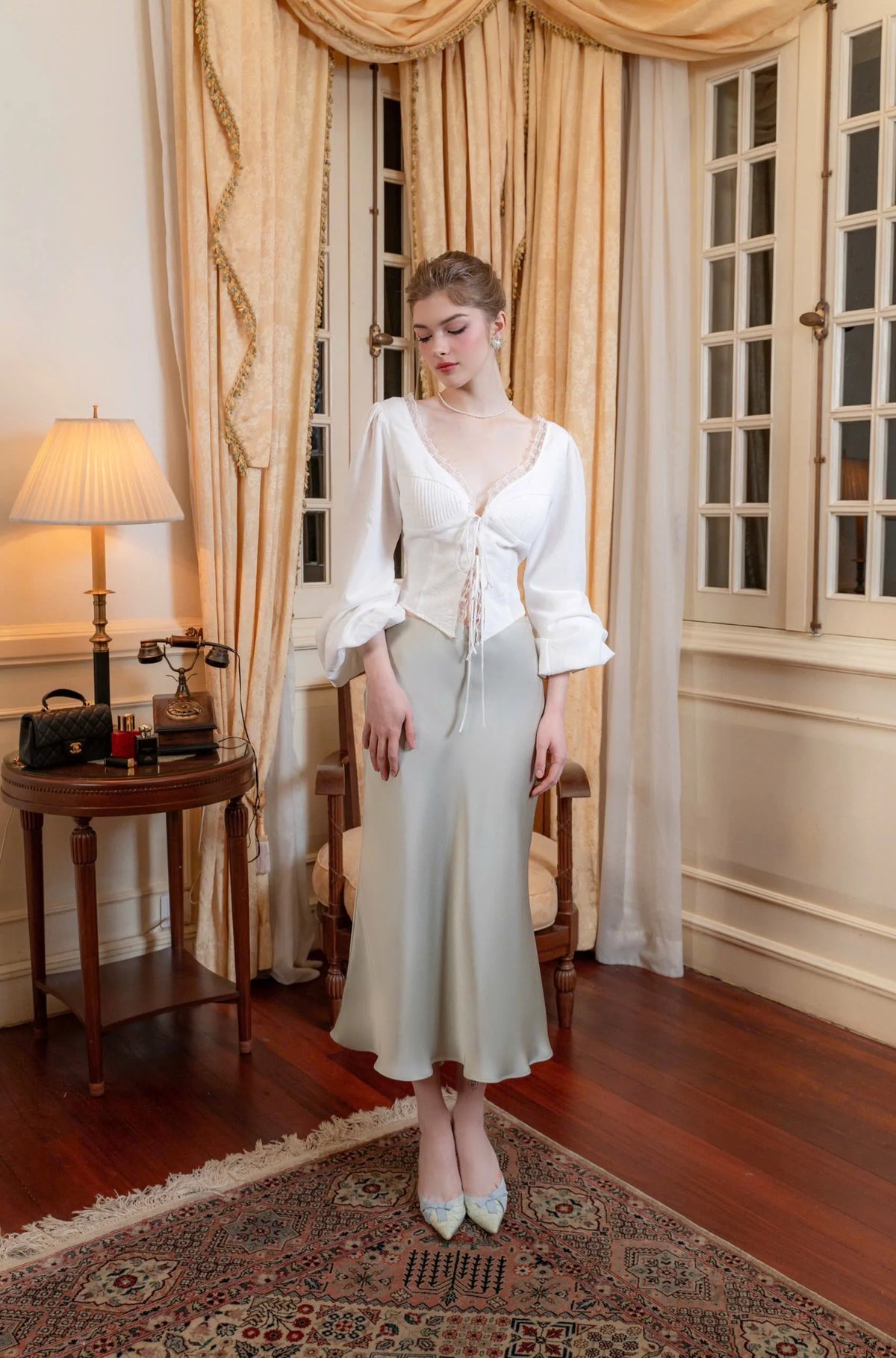 KISSERINE ANNA Asymmetrical Silk Skirt