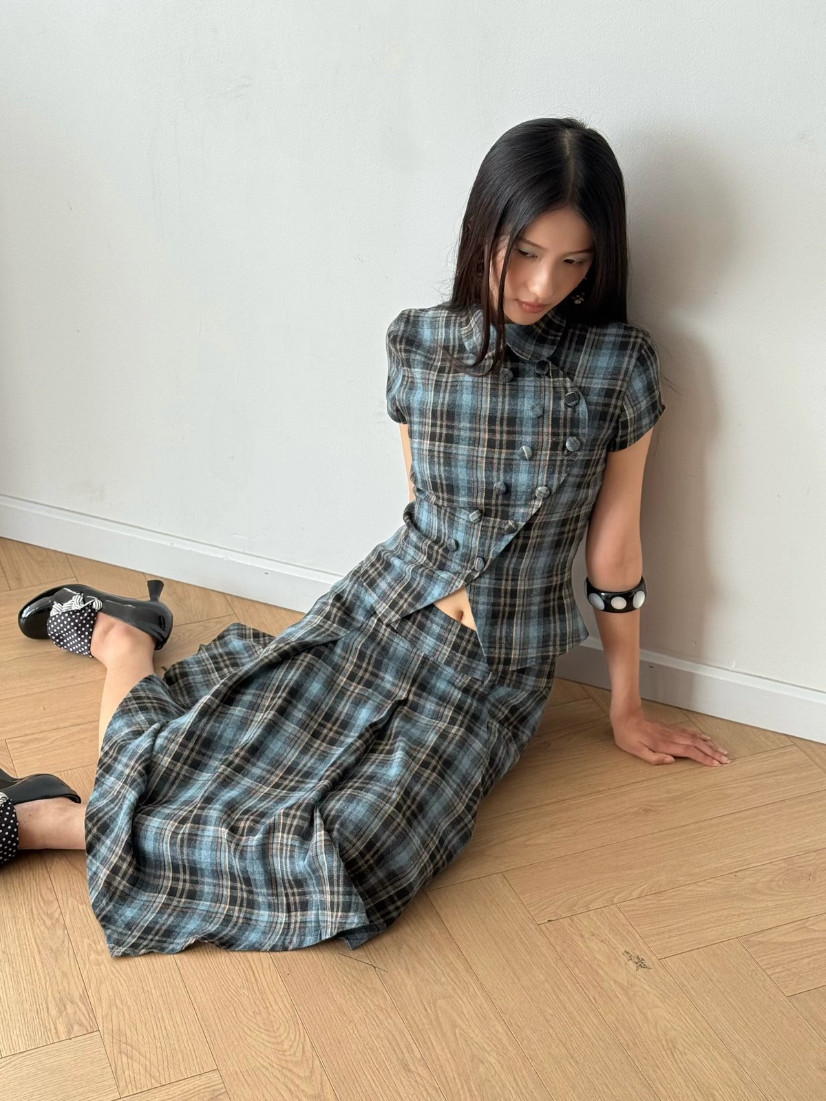 CLOVER SKIRT Asymmetric Plaid Skirt