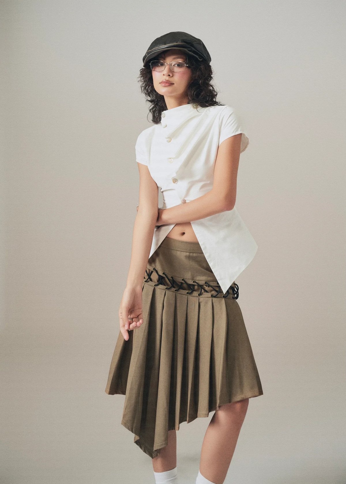INTO.EIGHT Elite Top Structured High Neck Short Sleeve Top