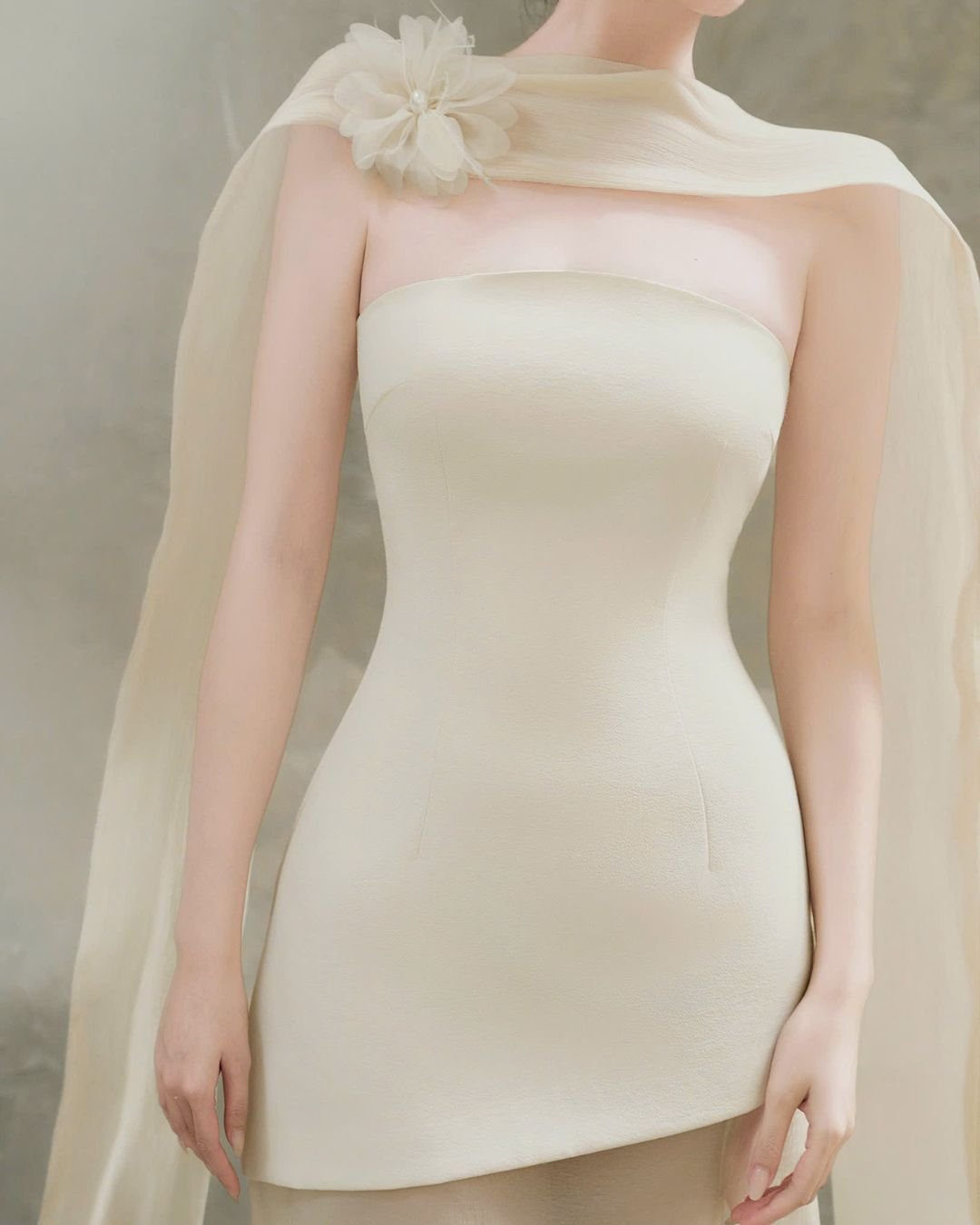 HIU Design Dari Dress - Korean Style Elastic Fabric & Chiffon Midi Party Dress