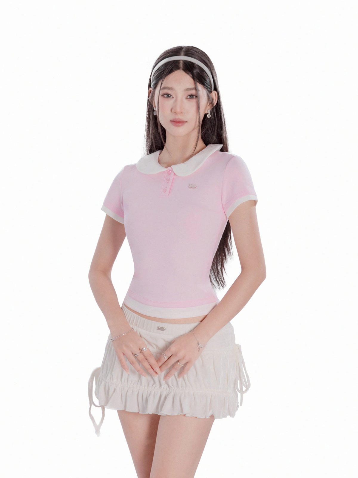 DKMV Themis Top 粉色白邊學院風 Polo 衫