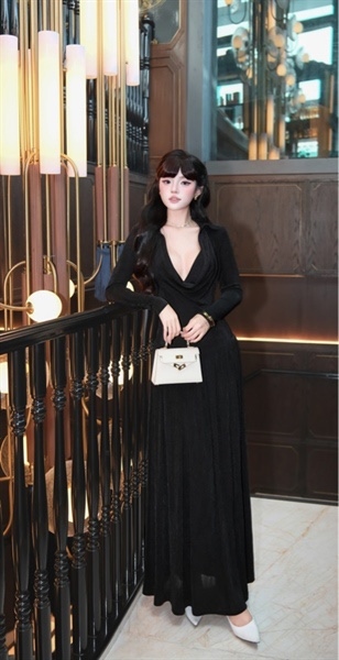 THAOBIBI Collar Shirt Style Maxi Dress with Bra