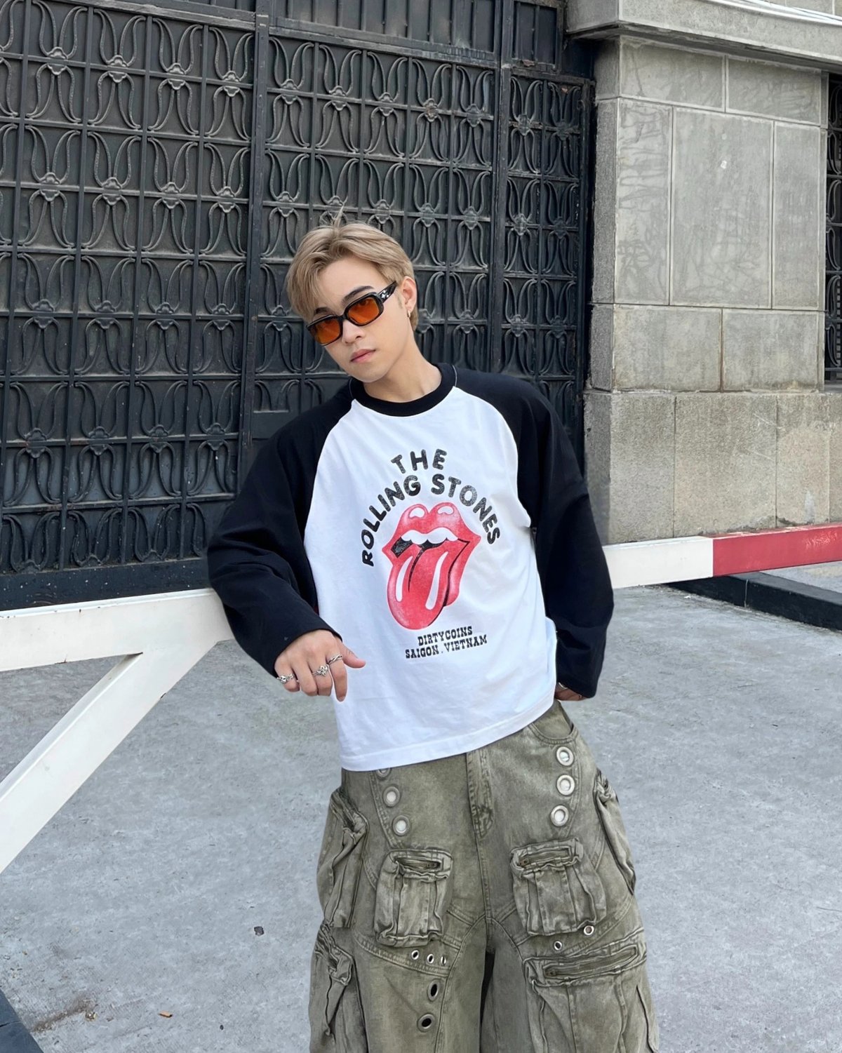 DIRTYCOINS Raglan Long Sleeve T-Shirt Faded Print