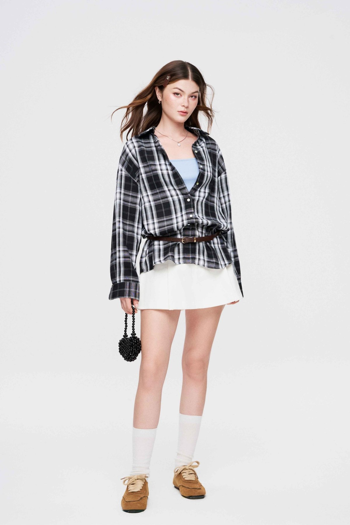 DOTTIE Long Sleeve Plaid Shirt