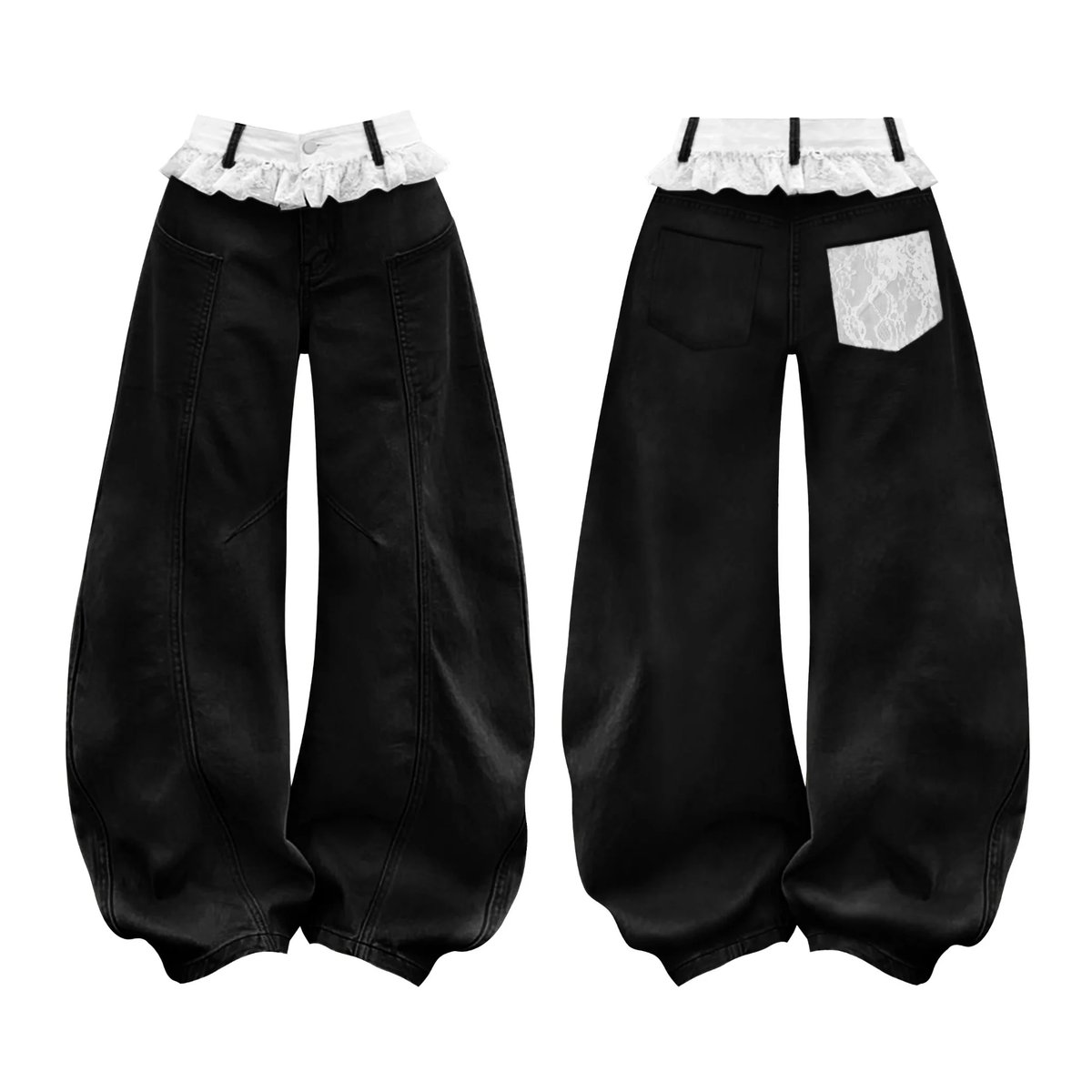 KILL SYSTEM SOOLY Lace Trim Wide Leg Khaki Pants