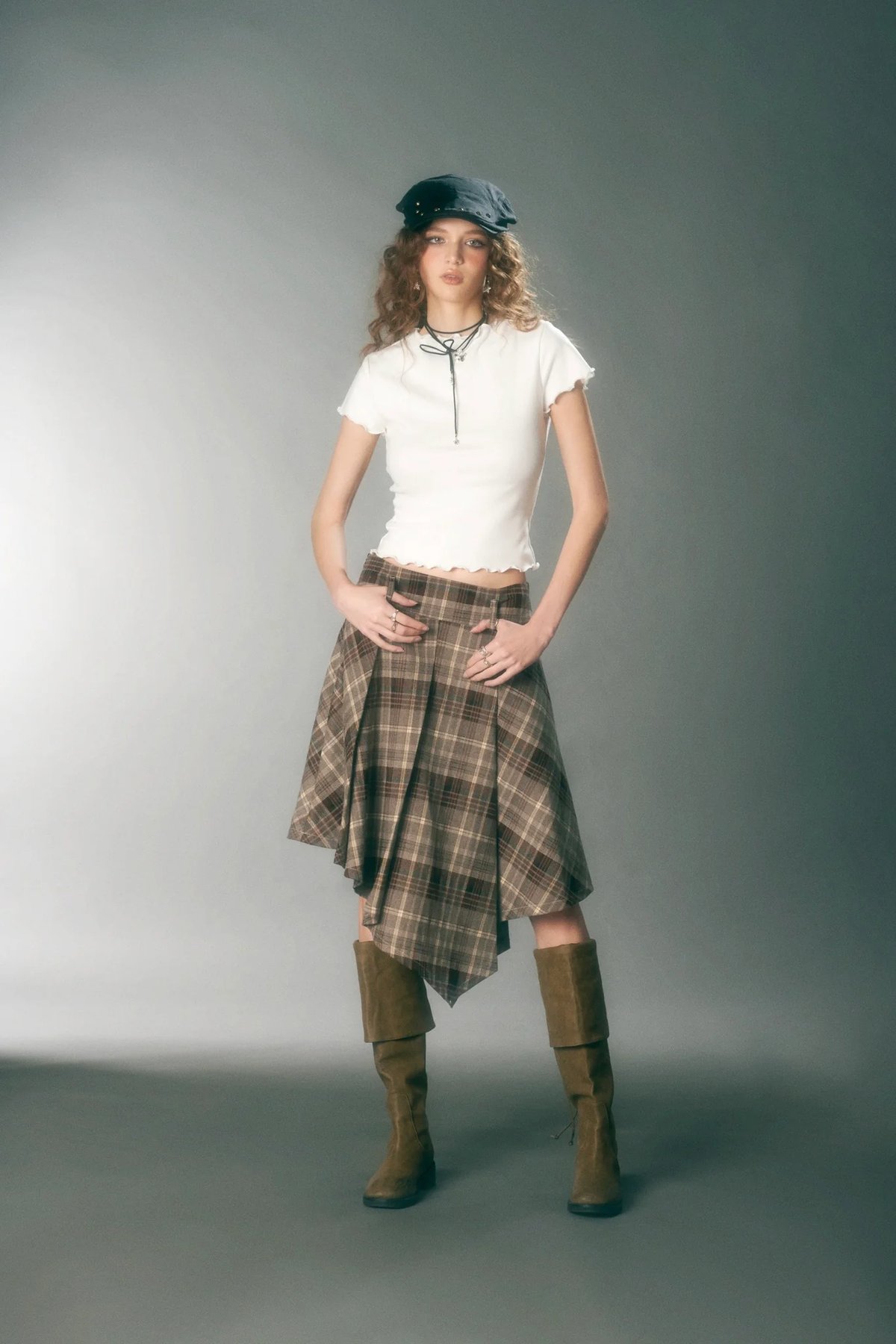 CLOVER SKIRT 不規則剪裁格紋裙