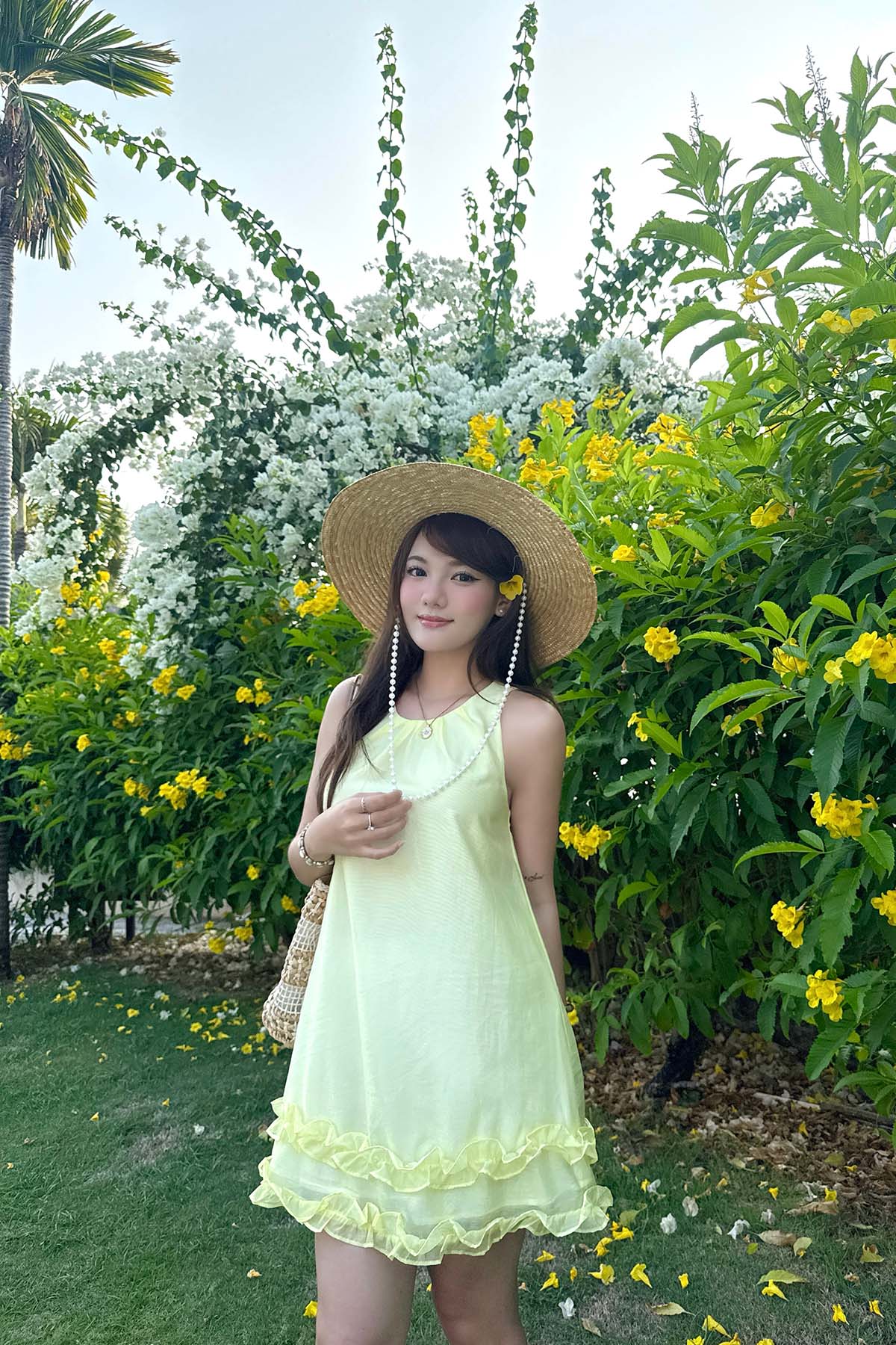 DOTTIE Ruffle Drawstring Dress - Yellow