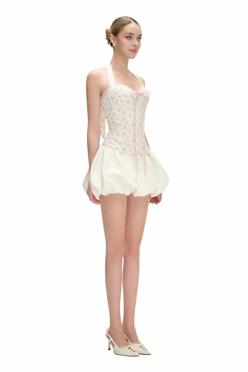JUBIN LANI Corset Floral Halter Neck Peplum Top