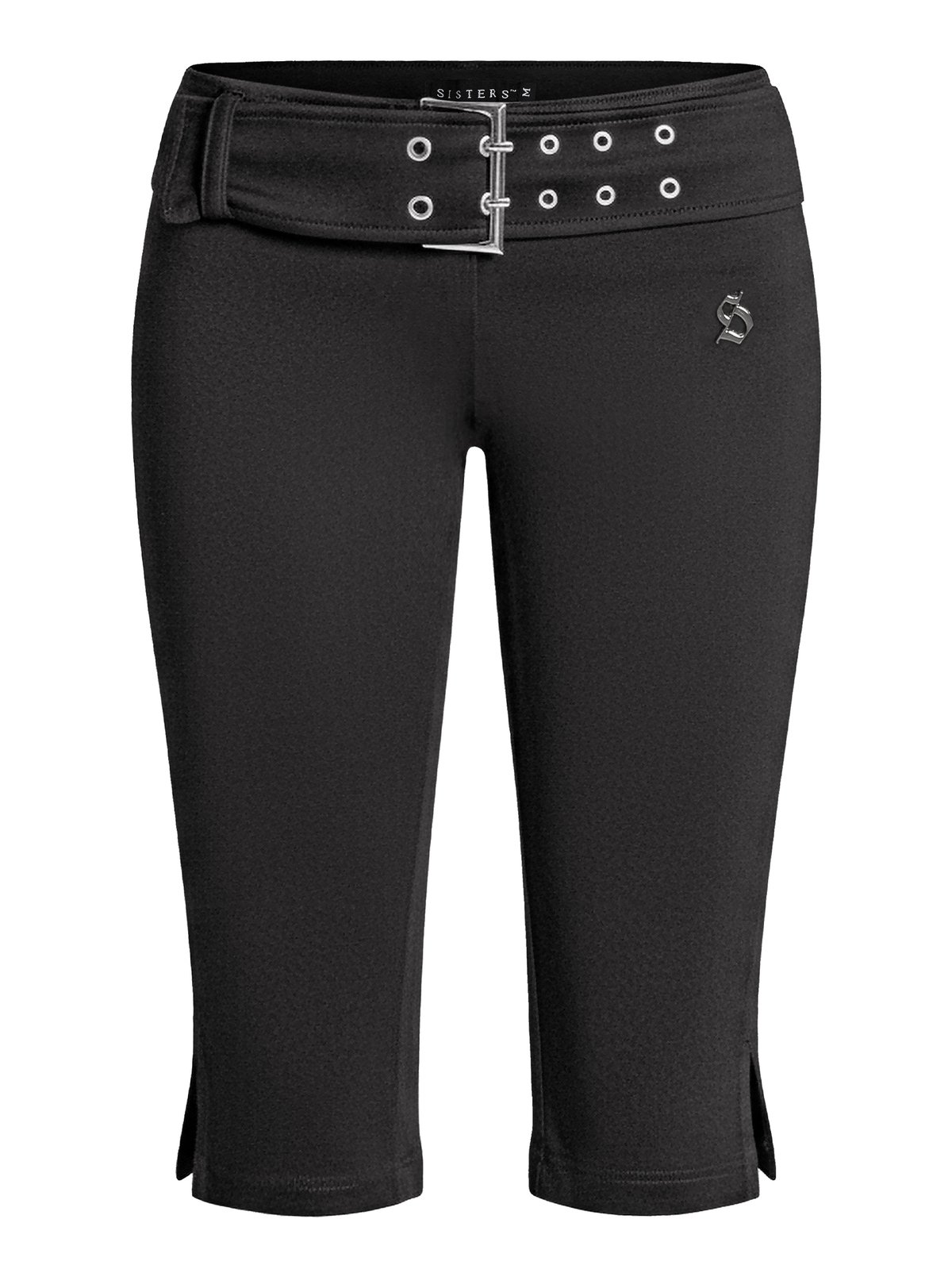 SISTERS Camille Low-Waist Bodycon Shorts with Metal Eyelet Belt - Black
