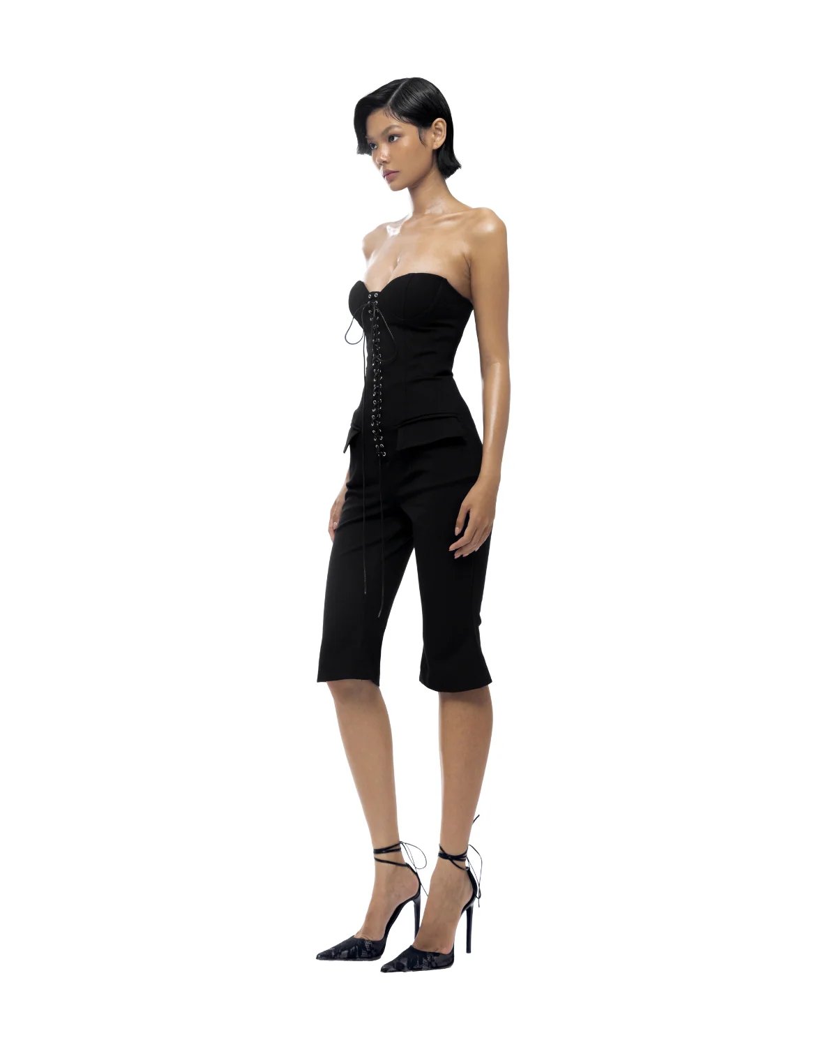 HUELLEYROSE Kali Lace-up Capri Jumpsuit