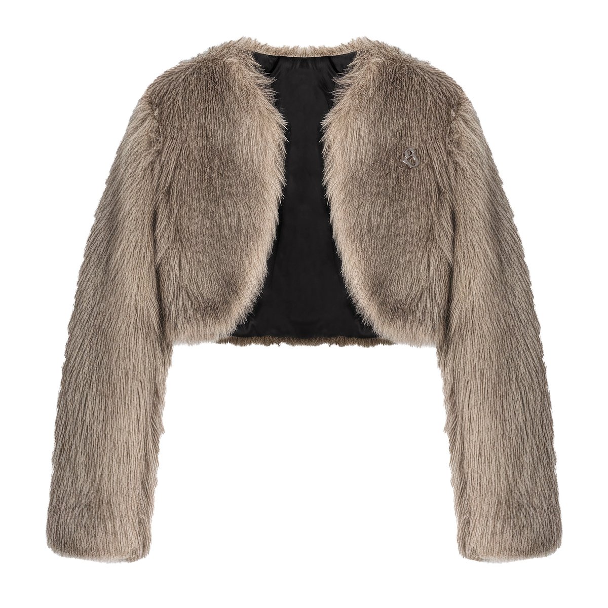 SISTERS Peggy Long Sleeve Faux Fur Cropped Jacket - Brown
