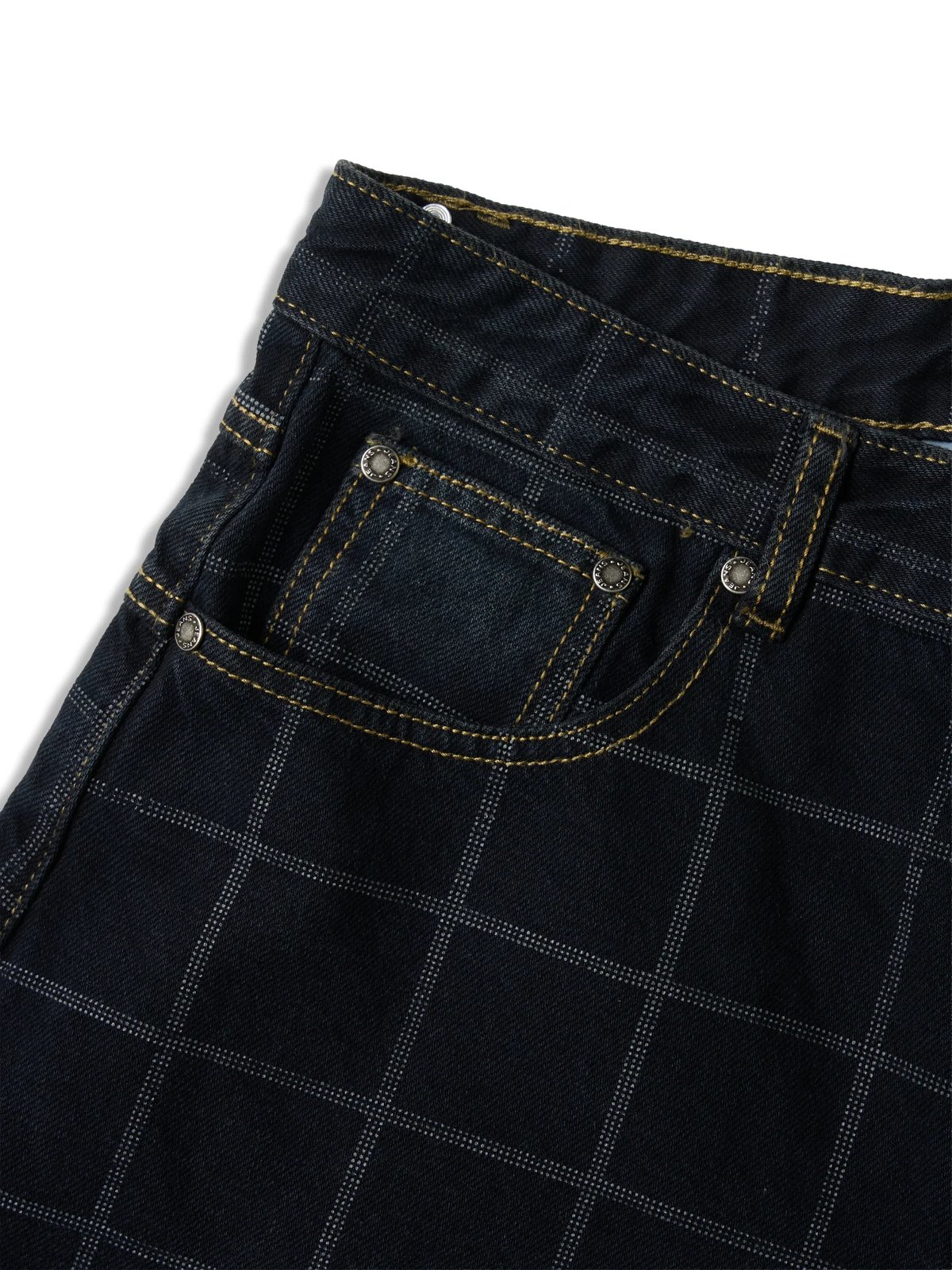HADES Webby Canvas Checkered Denim Shorts - Blue Navy