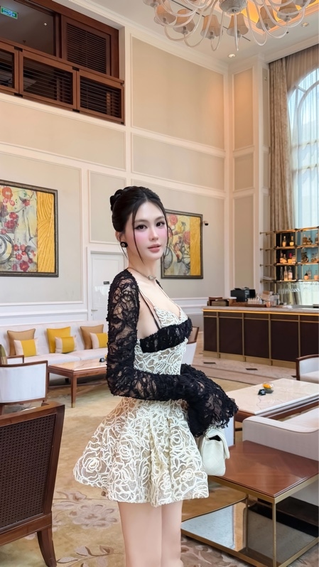 THAOBIBI Lace Flare Dress with Jacket Set