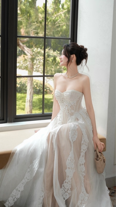 THAOBIBI 花卉蕾絲胸衣長禮服