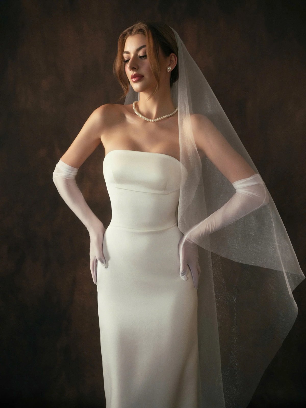 KISSERINE CATERINA Dress - White Satin Strapless Wedding Dress with Detachable Cape