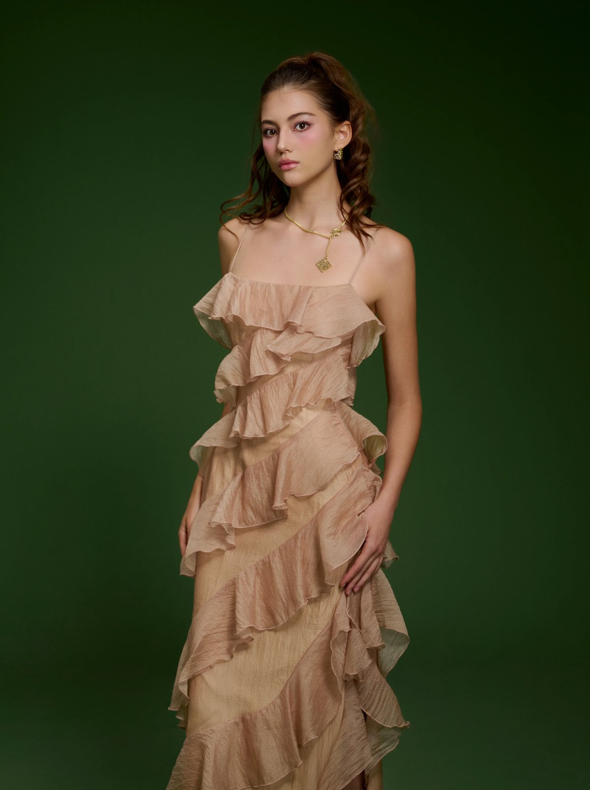 AMELIE Isabella Tiered Silk Maxi Dress - Brown