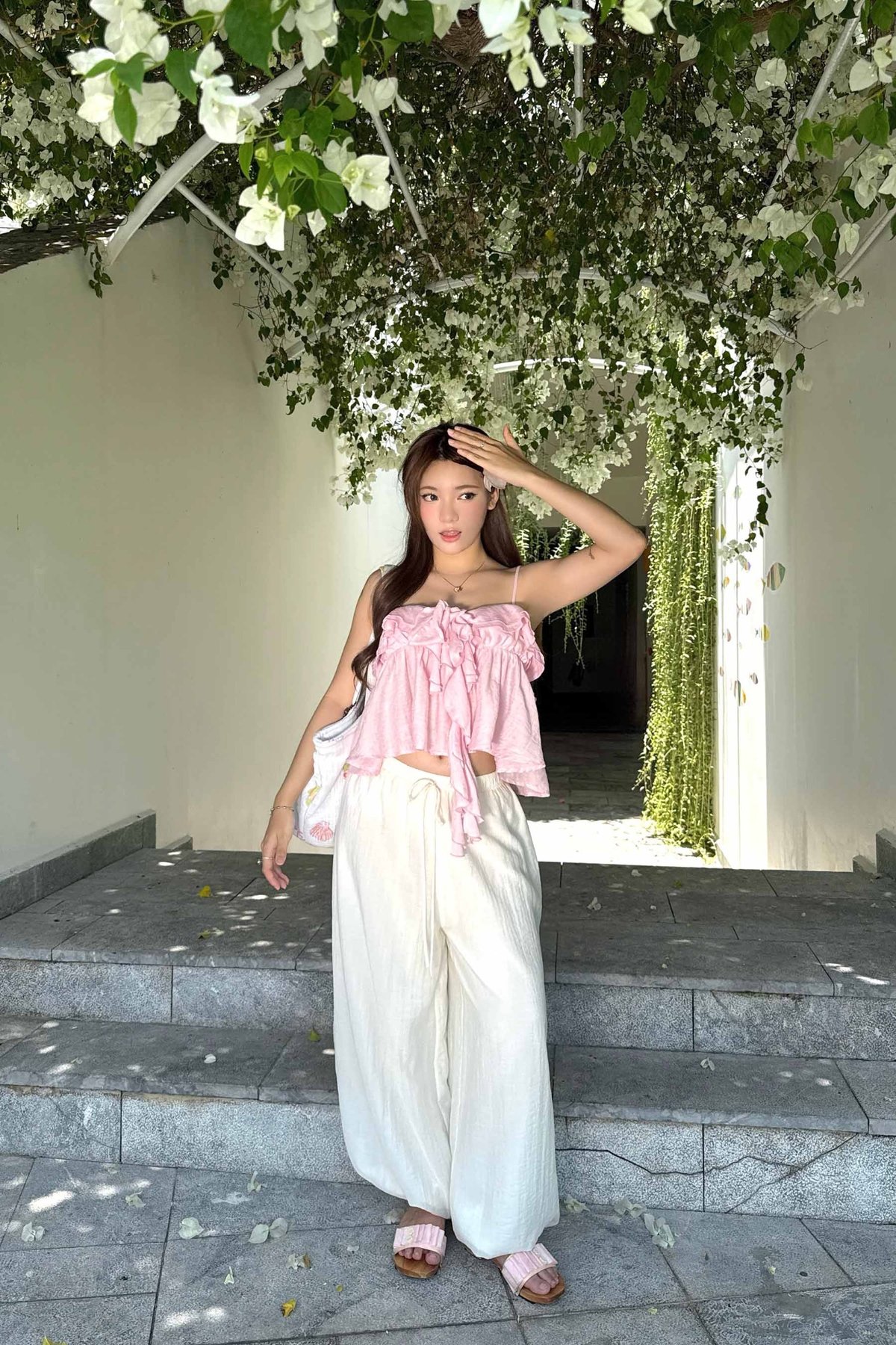 DOTTIE Ruffle Spaghetti Strap Top - Pink - T1182