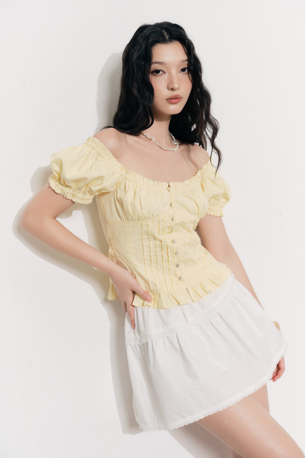 DOTTIE Fabric Patchwork Mini Skirt - White - S0277