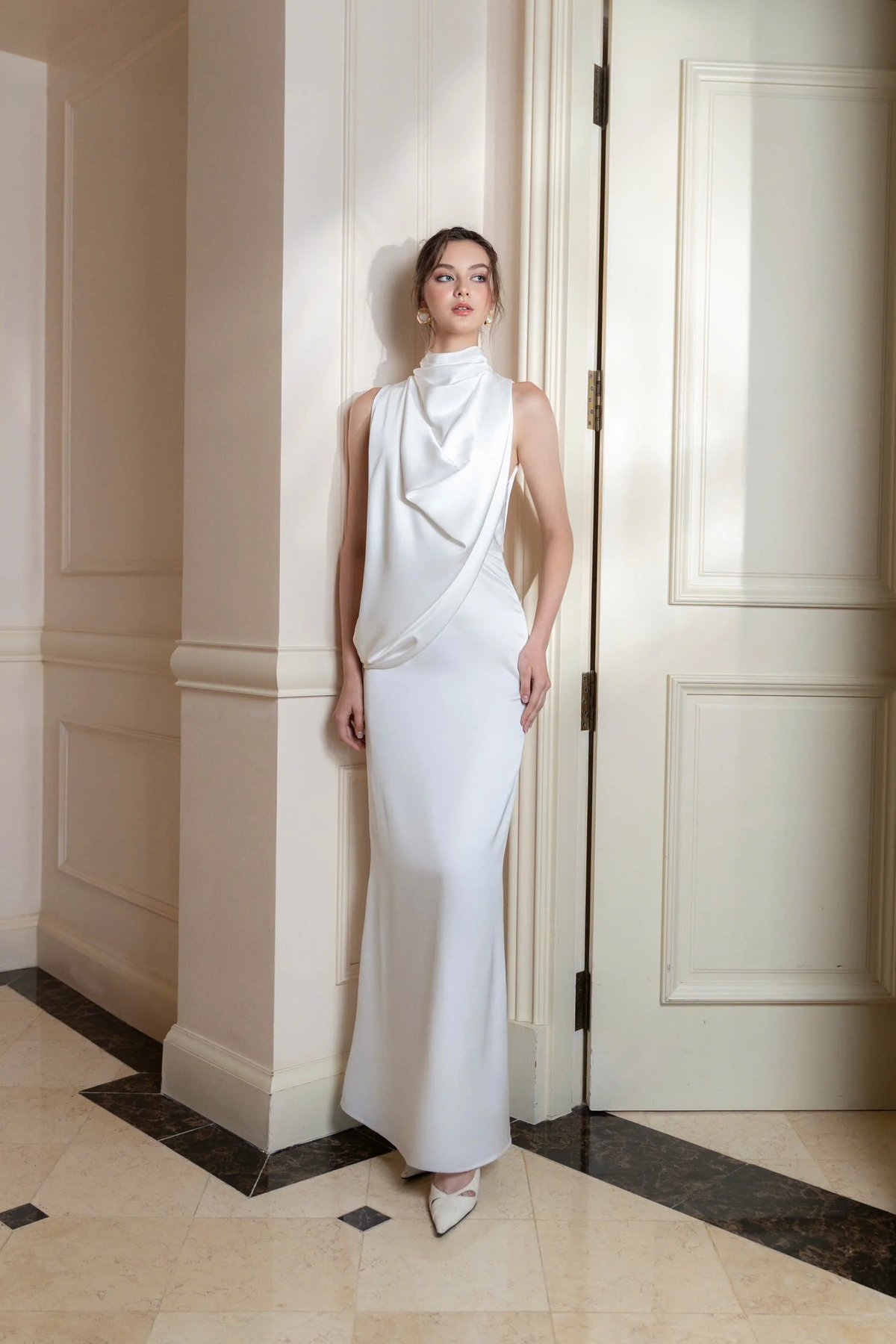 KISSERINE REGINA Satin High Neck Elegant Dress