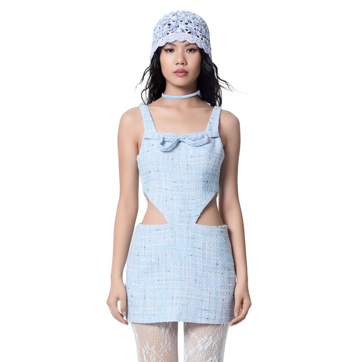 DUUSTU 'E Ấp' Couple Look Collection 1 Tweed Dress in Blue