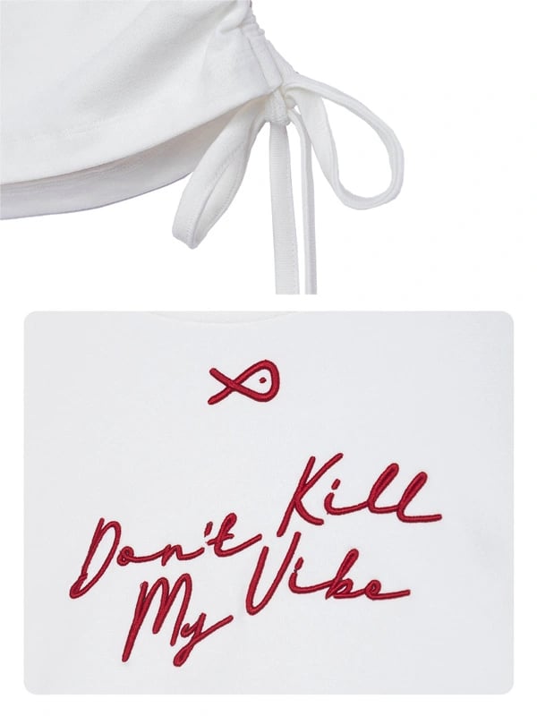 DKMV Mabel Baby Tee White Embroidered Graphic Crop Top
