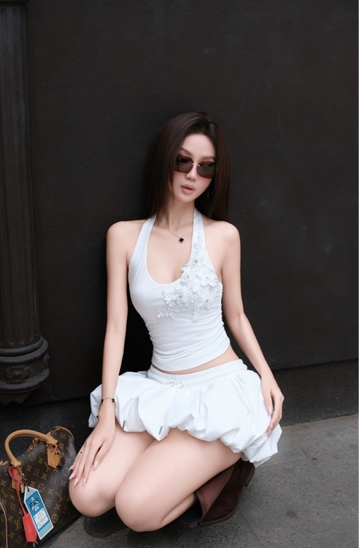 THAOBIBI 泡泡裙迷你裙 白色/黑色