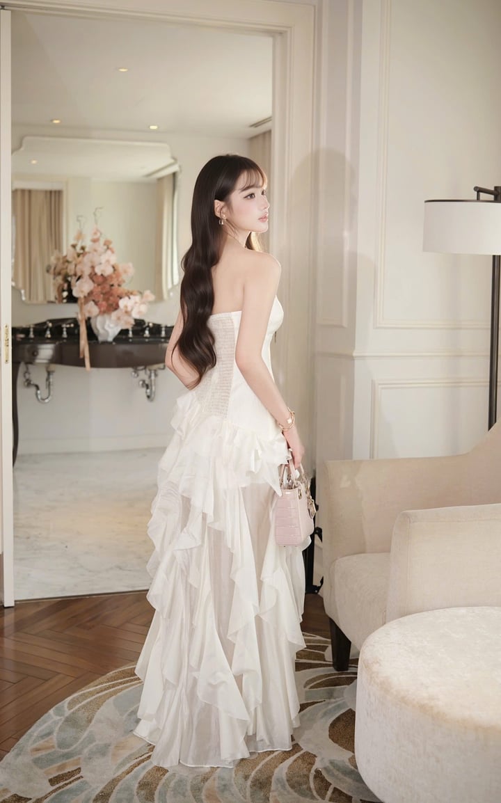 CHOU CHOU 荷葉邊抹胸連身裙