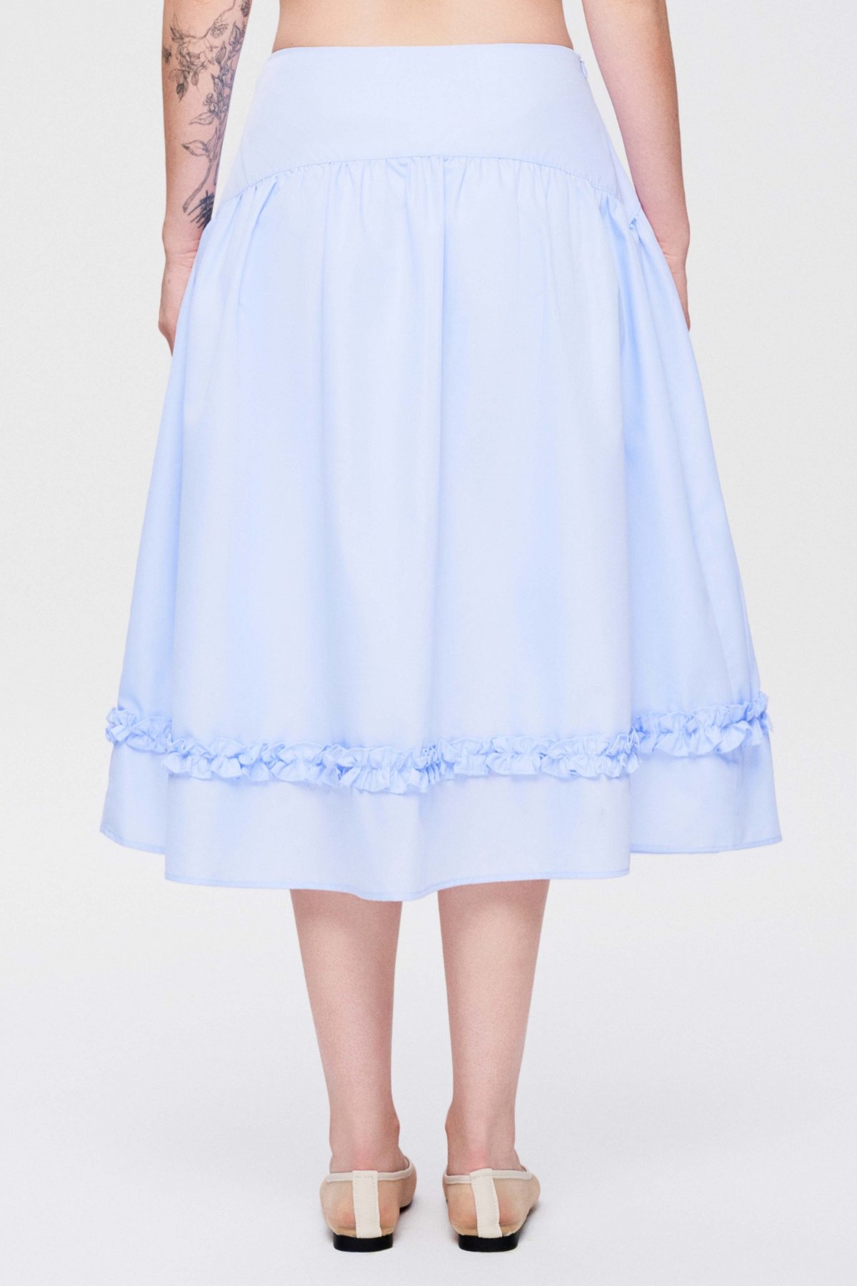 DOTTIE Ruffle Trim Midi Skirt - Blue
