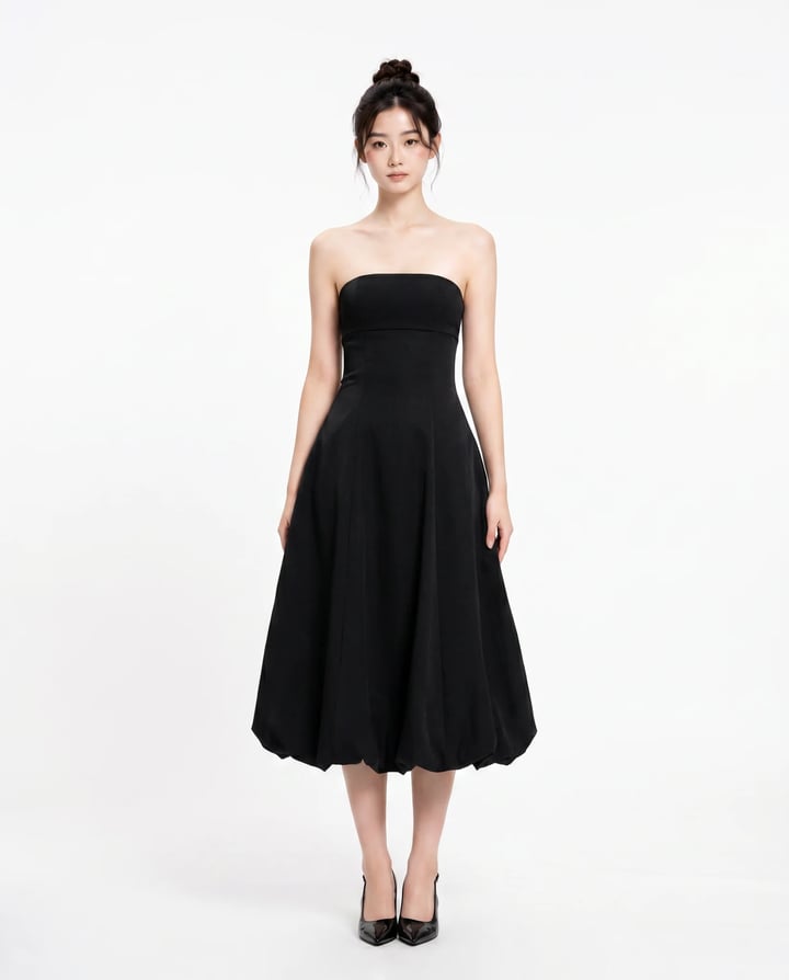 DOTTIE Strapless Bubble Hem Midi Dress D0723