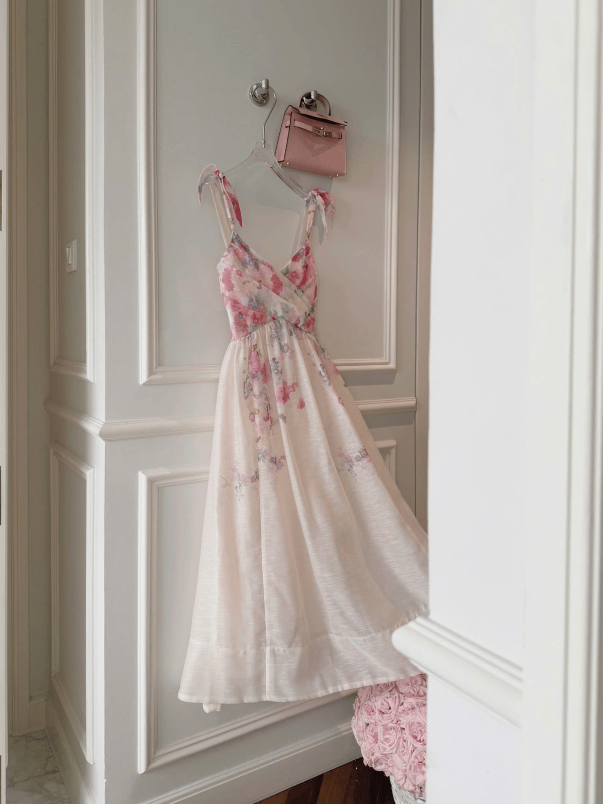Tran Ali Floral Bow Shoulder Strap Dress