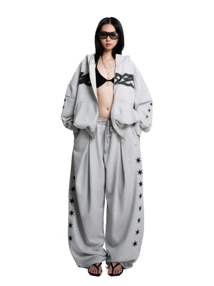 HADES VOID DRIFTER Star Embroidered Wide Leg Sweatpants