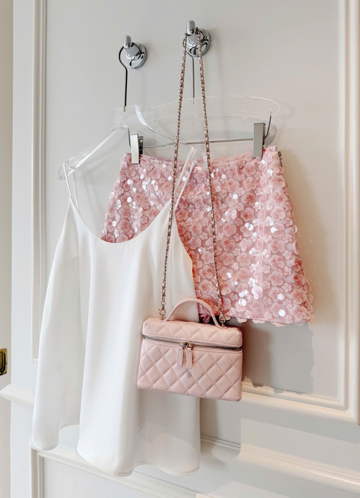 CHOU CHOU Silk Camisole and Sequin Skirt Set